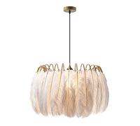Lighting Nordic Chandelier White Feather Hanging Light Fixture with 14.8 Feet Plug in Cord Gold Pendant Lamp for Girls Room Bedroom
