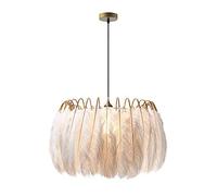 Lighting Nordic Chandelier White Feather Hanging Light Fixture with 14.8 Feet Plug in Cord Gold Pendant Lamp for Girls Room Bedroom