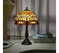 Lighting Table Lamps, Accent Lamp, Multicolor Jewels Dragonfly Bedside Nightstand Bedroom Desk Lamp,Décor Antique Vintage Handmade Stained Glass Lover Gift,Pink Orange