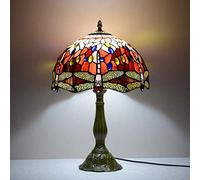 Lighting Table Lamps, Accent Lamp, Multicolor Jewels Dragonfly Bedside Nightstand Bedroom Desk Lamp,Décor Antique Vintage Handmade Stained Glass Lover Gift,Blue Green