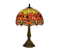 Lighting Table Lamps, Accent Lamp, Multicolor Jewels Dragonfly Bedside Nightstand Bedroom Desk Lamp,Décor Antique Vintage Handmade Stained Glass Lover Gift,Red Yellow