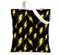 Lightning Canvas Tote Bag per le donne, Bold Dynamic Thunder Spark Summer Yellow Lavabile Riutilizzabile Estetica Tote Bags Ideas F, Giallo, 13x15 Inch
