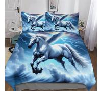 Lightning Horse Copripiumino Set 3 Pz Tessuto in Microfibra 100% Copripiumone Con Federe, Chiusura A Cerniera Double (200x200cm)