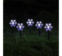 Lights4fun - 5 Paletti da Giardino Luminosi a Pile a Fiocchi di Neve con LED Bianco Freddo