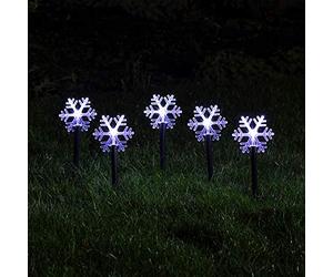 Lights4fun - 5 Paletti da Giardino Luminosi a Pile a Fiocchi di Neve con LED Bianco Freddo