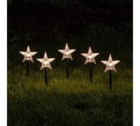 Lights4fun - 5 Paletti da Giardino Luminosi a Pile a Stelle con LED Bianco Caldo