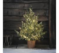 Lights4fun Albero di Natale Artificiale a LED Bicolore a Pile con Timer da 90 cm in Una Pentola di Rattan Decorazione Natalizia per Interni ed Esterni