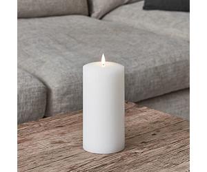 Lights4fun Candela Pilastro TruGlow® in Cera Bianca di 20cm con LED Bianchi Caldi a Pile per Arredo Interni