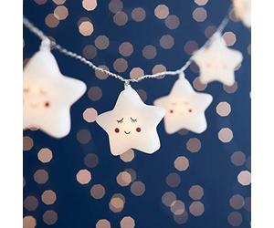 Lights4fun Catena di Luci con 12 Stelle e Luci LED Bianco Caldo a Pile con Timer Luce Notturna Decorazione per Camerette dei Bambini