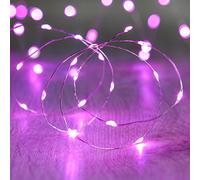Lights4fun - Catena di Luci con 20 Micro LED Rosa su Cavo Argento a Pile