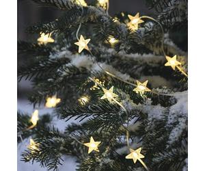 Lights4fun Catena di Luci con Stelle e 50 Micro LED Bianco Caldo a Pile con Timer Decorazione Natalizio per Interni ed Esterni