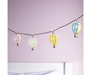 Lights4fun - Catena di Luci Decorative per la Cameretta dei Bambini con Mongolfiere e 12 LED Bianco Caldo a Pile< Luci Letto Montessori