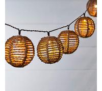 Lights4fun Catena di Luci Solari per Esterno in Rattan, Ghirlanda Luminosa con 10 LED Bianco Caldo, Palline in Vimini, Decorazione per Esterni, Giardino, Balcone, 2,25m