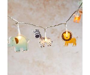 Lights4fun Catena Luminosa a 12 LED Bianco Caldo Animali da Safari con Timer Luce Notturna Decorazione per Camerette dei Bambini