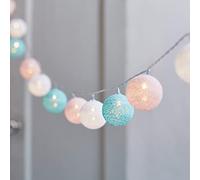 Lights4fun Catena Luminosa di 20 Palle di Cotone Pastello con LED Bianchi Caldi a Pile per Arredo Interni