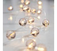 Lights4fun Catena Luminosa di 20 Perline Effetto Fumé con LED Bianchi Caldi a Pile per Arredo Interni