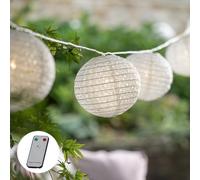 Lights4fun Catena Luminosa Prolungabile di 10 Lanterne in Carta e LED Bianchi Caldi per Arredo Interni ed Esterni con Telecomando