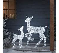 Lights4fun Cerva e Cerbiatto Luminosi Renne di Natale In Acrilico con 300 LED Bianco con Timer Decorazione di Natale Illuminazione Natalizia per Interni Giardino Esterni