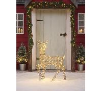 Lights4fun - Cervo di Natalizio in Rattan, Addobbi di Natale con 190 Luci LED, Decorazione per Esterni, Giardino, con Cavo di Alimentazione, Altezza 88cm