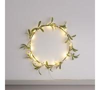Lights4fun Corona di Natale Pre-Illuminata da 25 cm con Vischio Artificiale con 50 LED Bianco Caldo a Pile con Timer Decorazione Natalizia per Interni