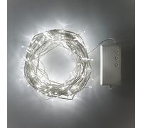 Lights4fun Filo di 200 LED bianco freddo su cavo trasparente a batteria per uso in esterni