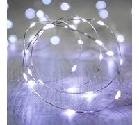 Lights4fun - Filo di 50 Micro LED Bianco Freddo a Pile su Cavo Metallico Argento