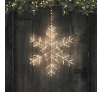 Lights4fun Fiocco di Neve da 60 cm in Acrilico da Appendere con 125 Micro LED Bianco Caldo a Batterie con Timer Decorazione Natalizia per Interni ed Esterni