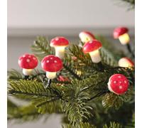 Lights4fun Ghirlanda Luminosa a 20 Funghi Rossi con LED Bianco Caldo a Pile con Timer Decorazione Natalizia per Interni