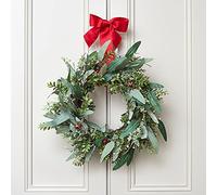 Lights4fun Grande Corona Artificiale di Natale di 60cm con Fiocco Rosso per Arredo Interni