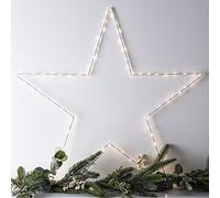 Lights4fun Grande Stella in Metallo Decorativa con 80 MicroLED Bianchi Caldi a Pile per Interni