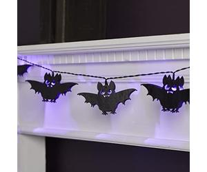Lights4fun, Inc. 10 luci a batteria dell'interno della stringa di Halloween del pipistrello di legno del LED