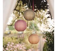 Lights4fun Lucena - Set di 3 lampioni solari con frange, lampade solari per esterni, resistenti alle intemperie, per giardino, balcone, giardino, illuminazione per feste estive, 35 cm
