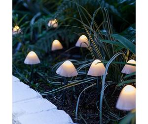 Lights4fun Luci Solari a Picchetto con 12 Funghi LED Bianchi Caldi per Esterni