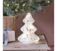 Lights4fun Mini Albero di Natale a 10 LED In Vetro Colore Bianco a Pile con Timer Decorazione Natalizia per Interni
