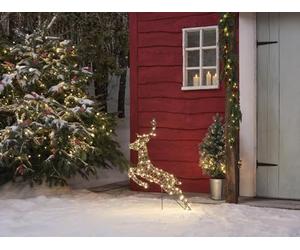 Lights4fun - Mini Cervo di Natale Illuminato, Decorazione Natalizia con Luci LED, Bianco Caldo, Freddo, Renna, Addobbi per Giardino, Esterni, con Cavo di Alimentazione, Altezza 80cm