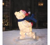 Lights4fun Orso Polare di Pattinaggio su Ghiaccio Luminoso con 35 LED Bianchi Caldi a Pile con Timer Figura Natalizia da 60 cm Decorazione per Interni ed Esterni