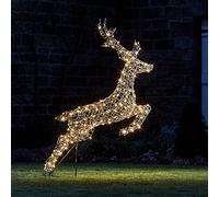 Lights4fun Renna Balzante di Natale Luminosa in Rattan Grigio da 1,4 m a 240 LED Bicolore con Timer Decorazione Natalizia per Giardino Esterni