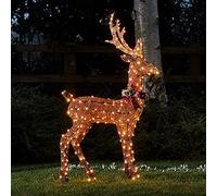 Lights4fun Renna di Natale Luminosa in Filo di Cotone Marrone con 240 LED Bianchi Caldi Decorazione Natalizia Arredo Giardino Esterni