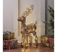 Lights4fun Renna Illuminata in Rattan da 55 cm con 50 LED Bianchi Caldi a Pile con Timer Decorazione Natalizia per Interni