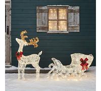 Lights4fun Renna Luminosa e Slitta di 1 m con 280 LED Bianco Caldo con Timer Decorazione Natalizia per Interni ed Esterni