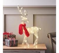 Lights4fun Renna Luminosa Sagoma da 50 cm 2D a Pile con 50 Micro LED Bianco Caldo con Timer Decorazione Natalizia per Interni