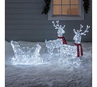Lights4fun Renne e Slitta Luminose In Acrilico con 180 LED Bianco a Pile con Timer Decorazione di Natale Illuminazione Natalizia per Interni Giardino Esterni