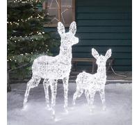 Lights4fun Set 3 in 1 Swinsty LED renna figure madre e bambino funzionamento a batteria timer illuminazione natalizia per esterni e interni