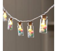 Lights4fun Set di 10 candele in vetro con pompon color pastello