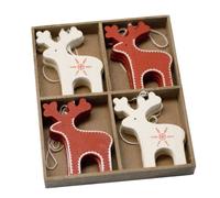 Lights4fun Set di 12 decorazioni per albero di Natale, motivo renna, colore: rosso e crema
