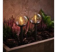 Lights4fun Set di 2 sfere solari da giardino | con LED bianco caldo | funzionamento solare | decorazione estiva primavera per esterni giardino terrazza balcone | nero | altezza 27 cm