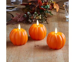 Lights4fun Set di 3 Candele a Zucca TruGlow® con LED Bianco Caldo a Pile per Uso in Interni