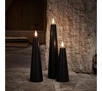 Lights4fun Set di 3 Candele Coniche TruGlow® in Cera Nera con LED Bianchi Caldi a Pile per Arredo Interni