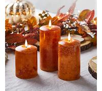 Lights4fun Set di 3 Candele LED Decorative Arancioni TruGlow®, a Pile per Uso in Interni, Decorazioni per Halloween