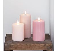 Lights4fun Set di 3 Candele Pilastro TruGlow® in Cera Rosa con LED Bianchi Caldi a Pile per Arredo Interni